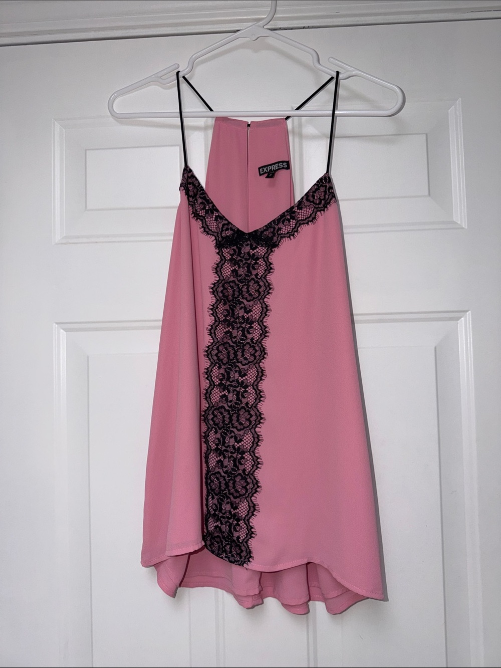 Express Pink Tank Top with Black Lace Trim